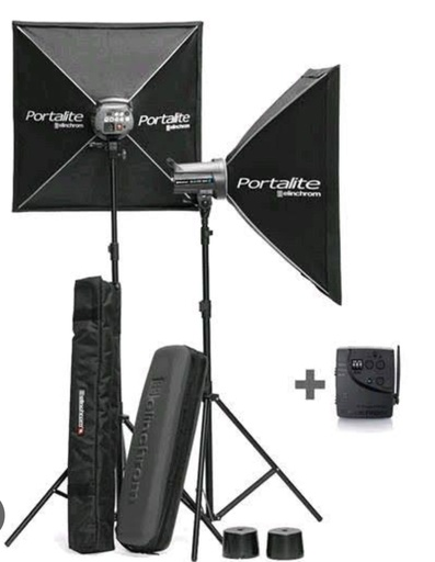 2 Elinchrom FRX-400 Pro Kit with Skyport Transmitter plus 2 Stands and Softbox