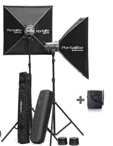 2 Elinchrom frx-400 pro kit with skyport transmitter plus 2 stand and softbox